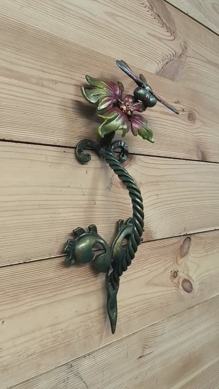 Hand Forged Flower Door Handle: Wrought Iron Barn Decor