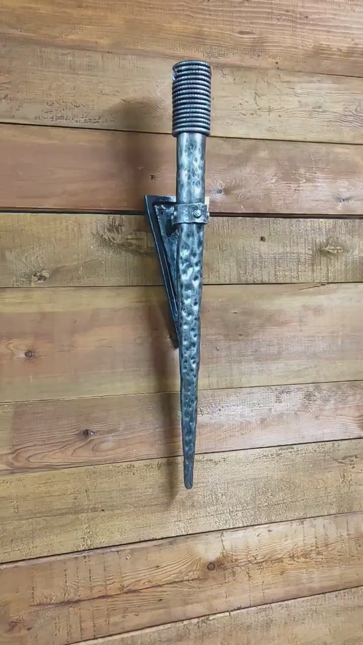 Hand Forged Wrought Iron Viking Sconce Torch - Medieval Wall Lantern