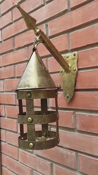 Wall lantern on a spear, medieval lamp, primitive light, rustic lamp, Viking Style, hanging lamp