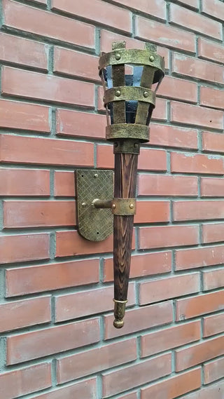 Wall lamp vintage, medieval style lamp, wrought iron lamp, Viking style lighting