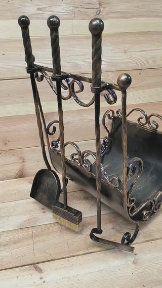 Forged fireplace tools set, Firewood holder, Fireplace poker, Shovel, Broom, Hand Forged, Fireplace Gift