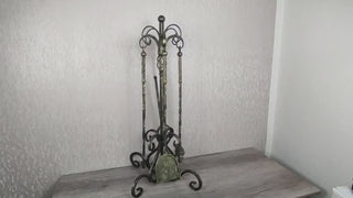 Hand Forged Fireplace Tools Set: Iron Fire Poker, Tongs, Shovel & Broom