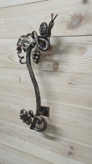 Door handle, Wrought iron handle, Hand forged handle, Front Door handle, Snail, Branch,  Barn door handle, Door pull