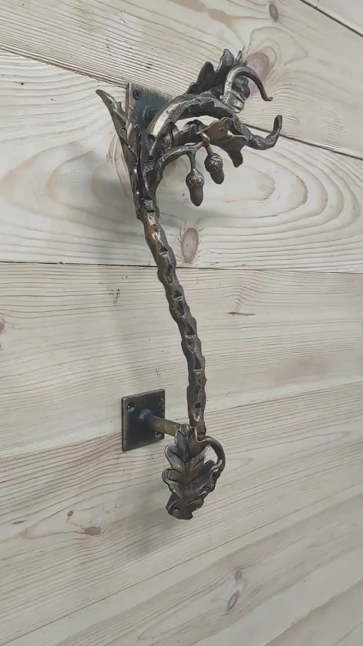 Door handle, Wrought iron handle, Hand forged handle, Front Door handle, Oak branch,  Barn door handle, Door pull