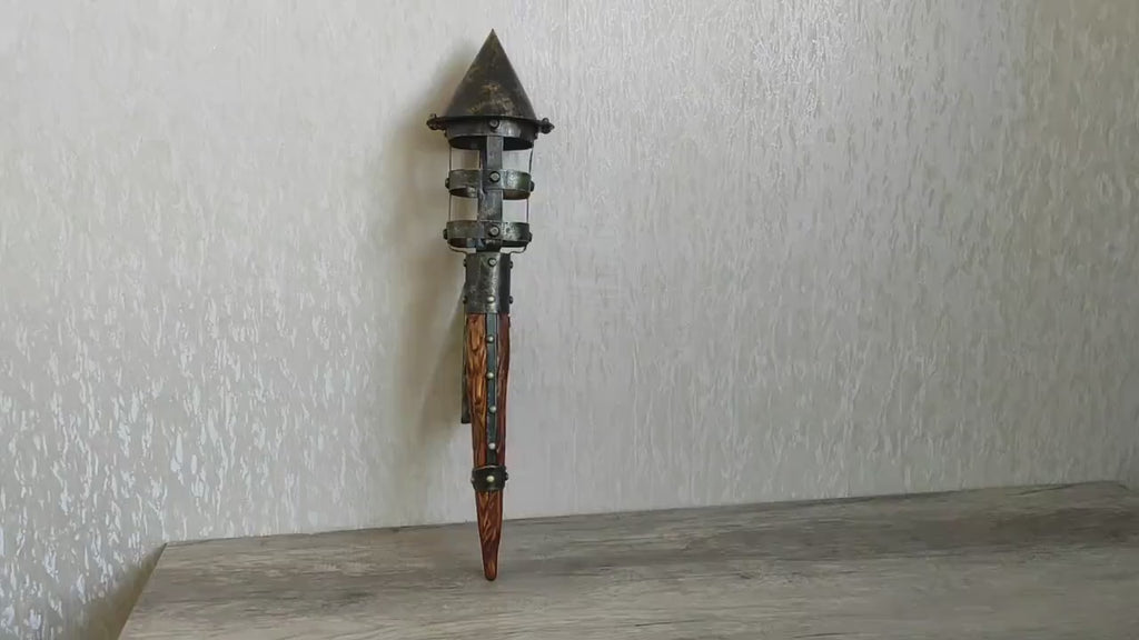 Handmade Forged Iron Wall Sconce Torch: Medieval Viking Lantern