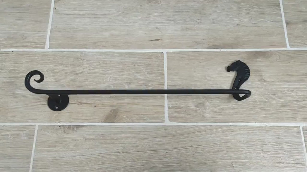 Hand Forged Horse Towel Rack: Black Wrought Iron Bathroom Decor