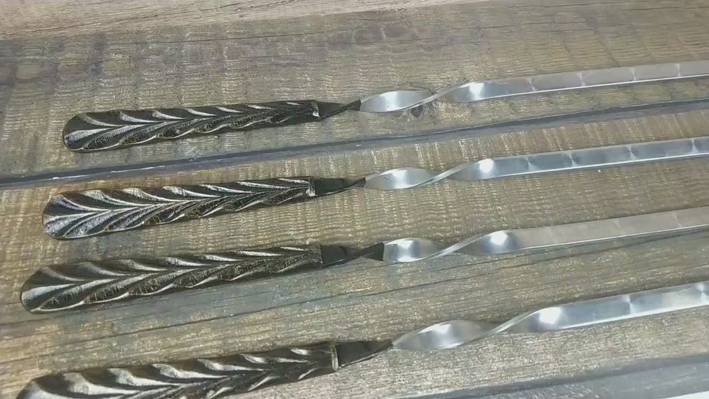 Hand Forged Stainless Steel Skewers: Grill Utensils, Set of 10