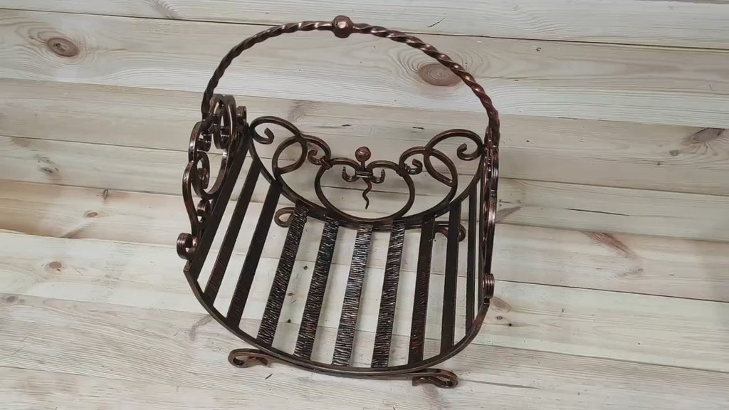 Log holder, Firewood storage, Firewood rack, Firewood basket, Metal basket for firewood, Storage basket, Wrought iron basket