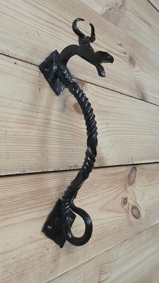 Hand Forged Dragon Door Handle: Wrought Iron Barn Door Decor