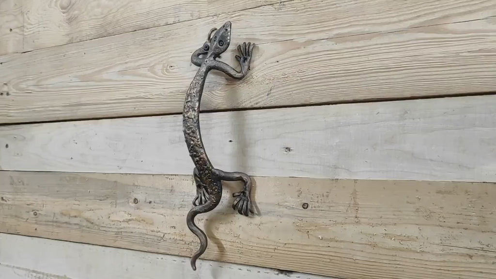 Handmade Lizard Door Handle: Metal Barn Door Pull