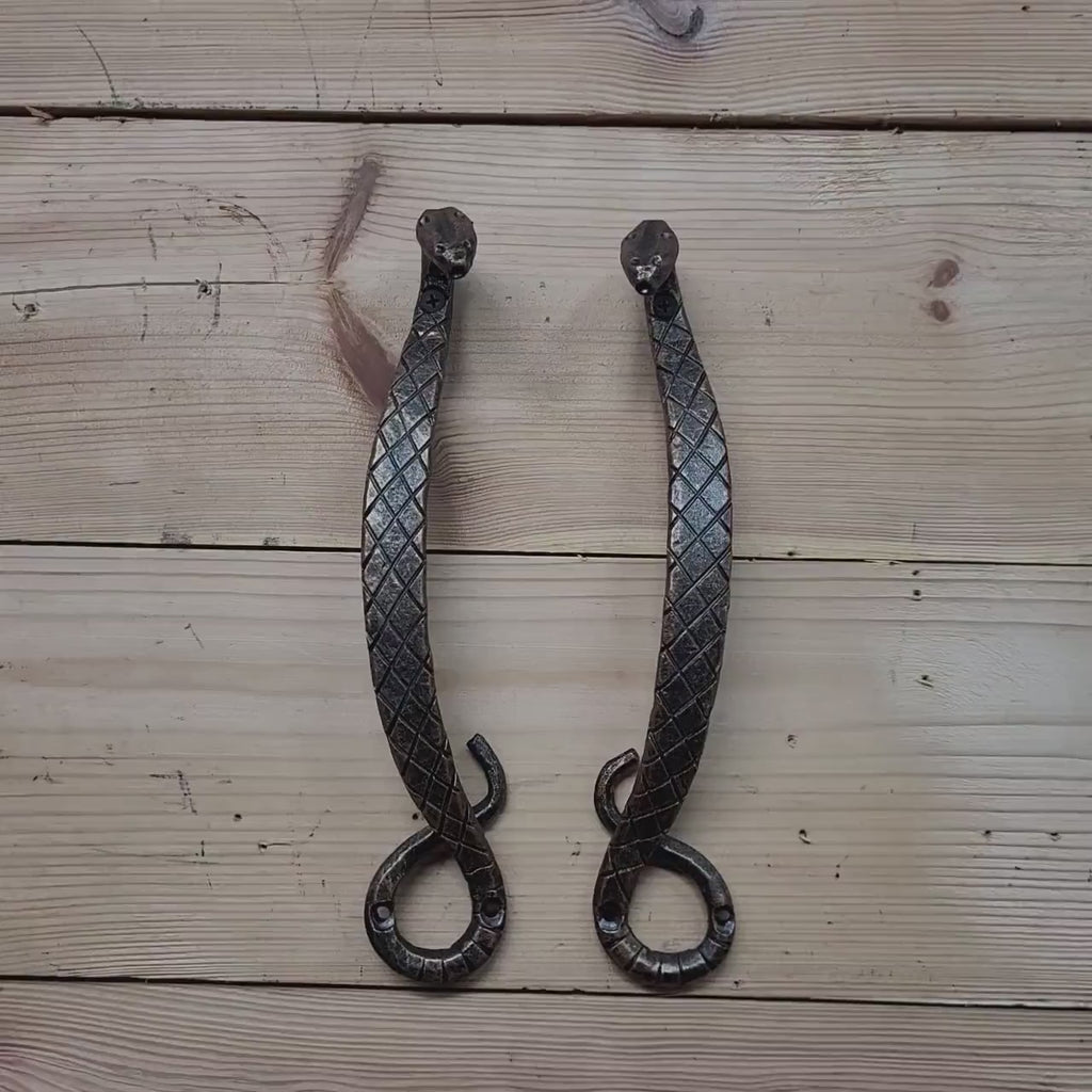 A pair of cabinet door handles Hand Forged Pull Handle Snake