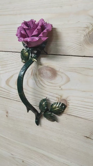 Door handle, metal handle, Pink Rose, Flower door handle