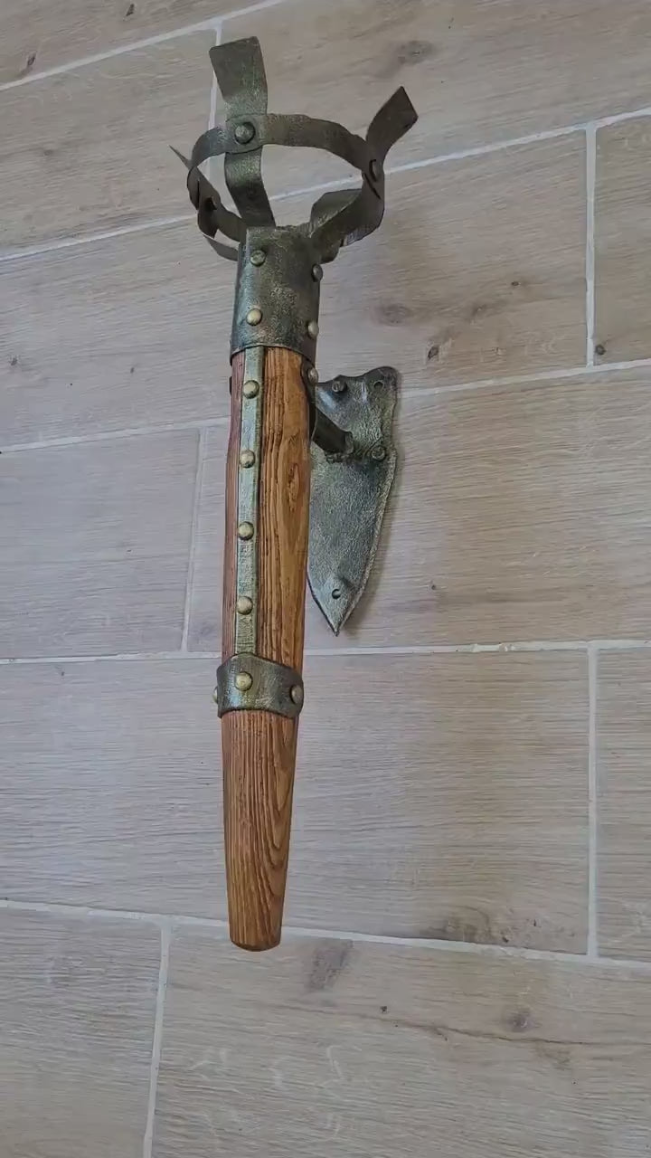 Hand Forged Medieval Wall Sconce: Viking Torch Lantern