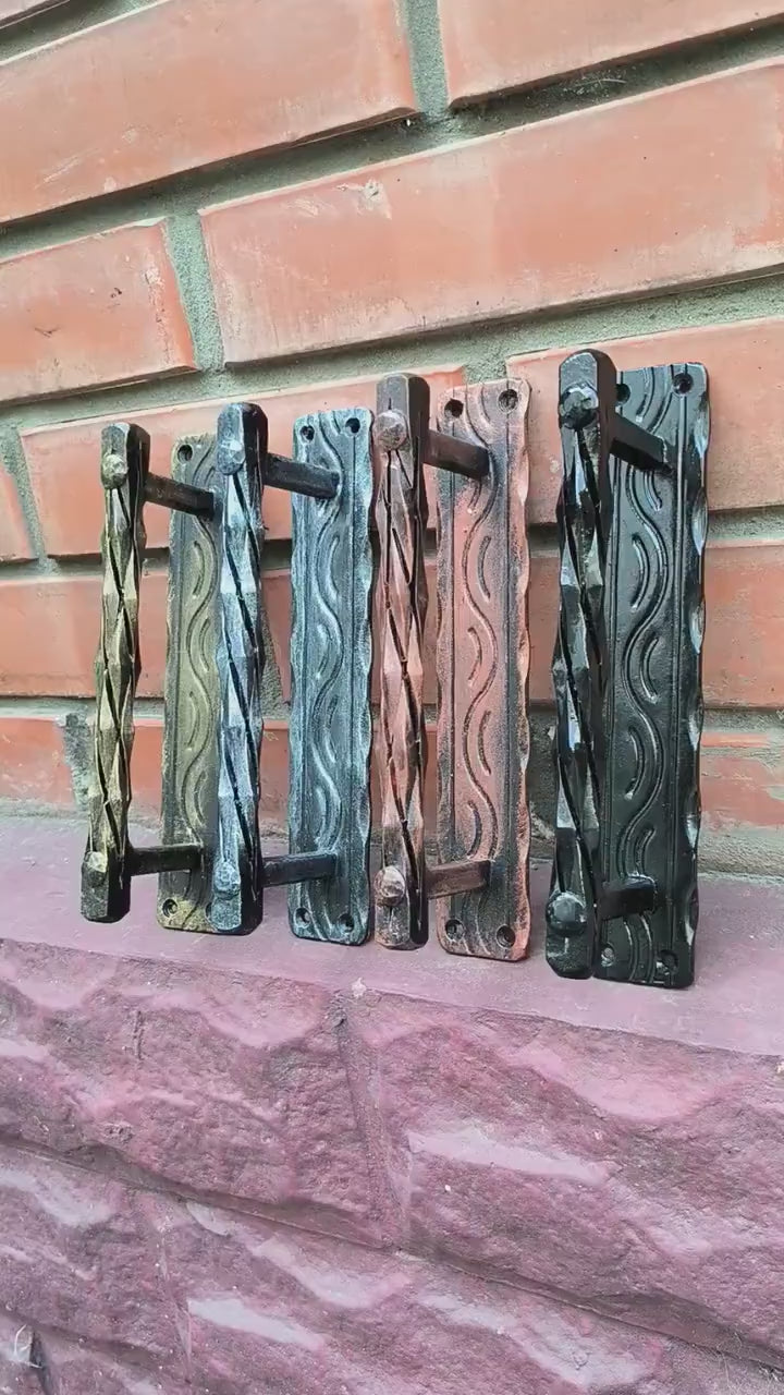 Iron Door Handles. Rustic Pull with Color Options for Gates, Cabinets, Doors