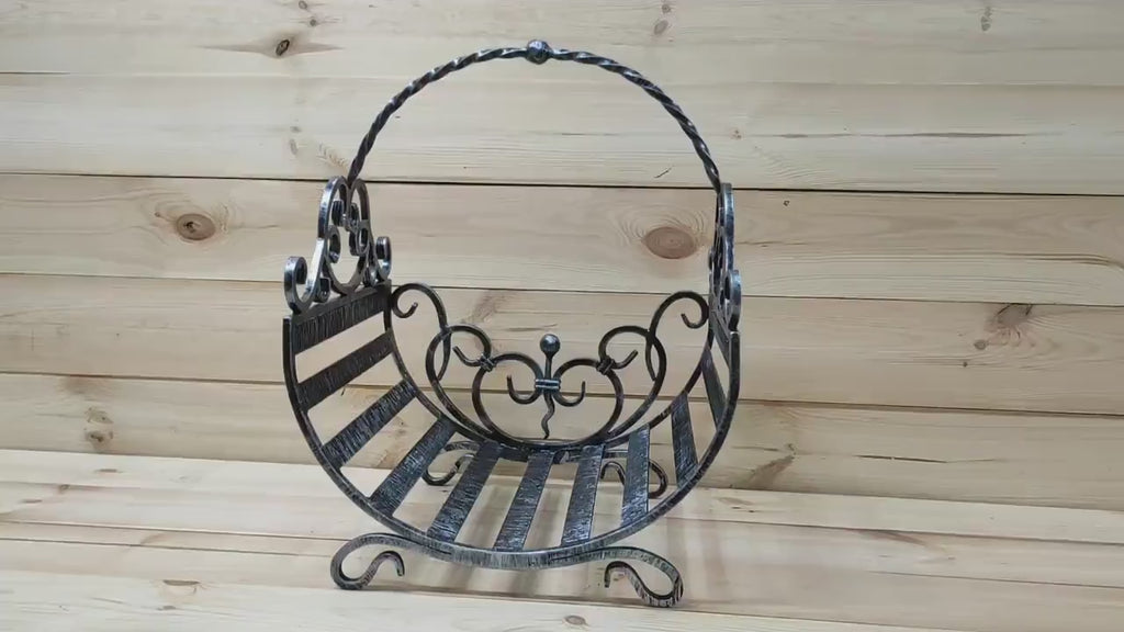 Hand Forged Firewood Basket: Wrought Iron Log Holder