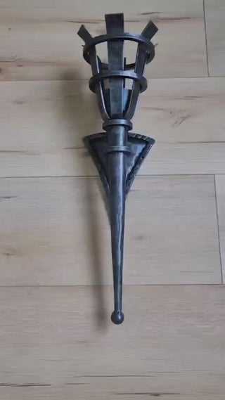 Hand Forged Wrought Iron Wall Sconce: Medieval Viking Torch Lantern