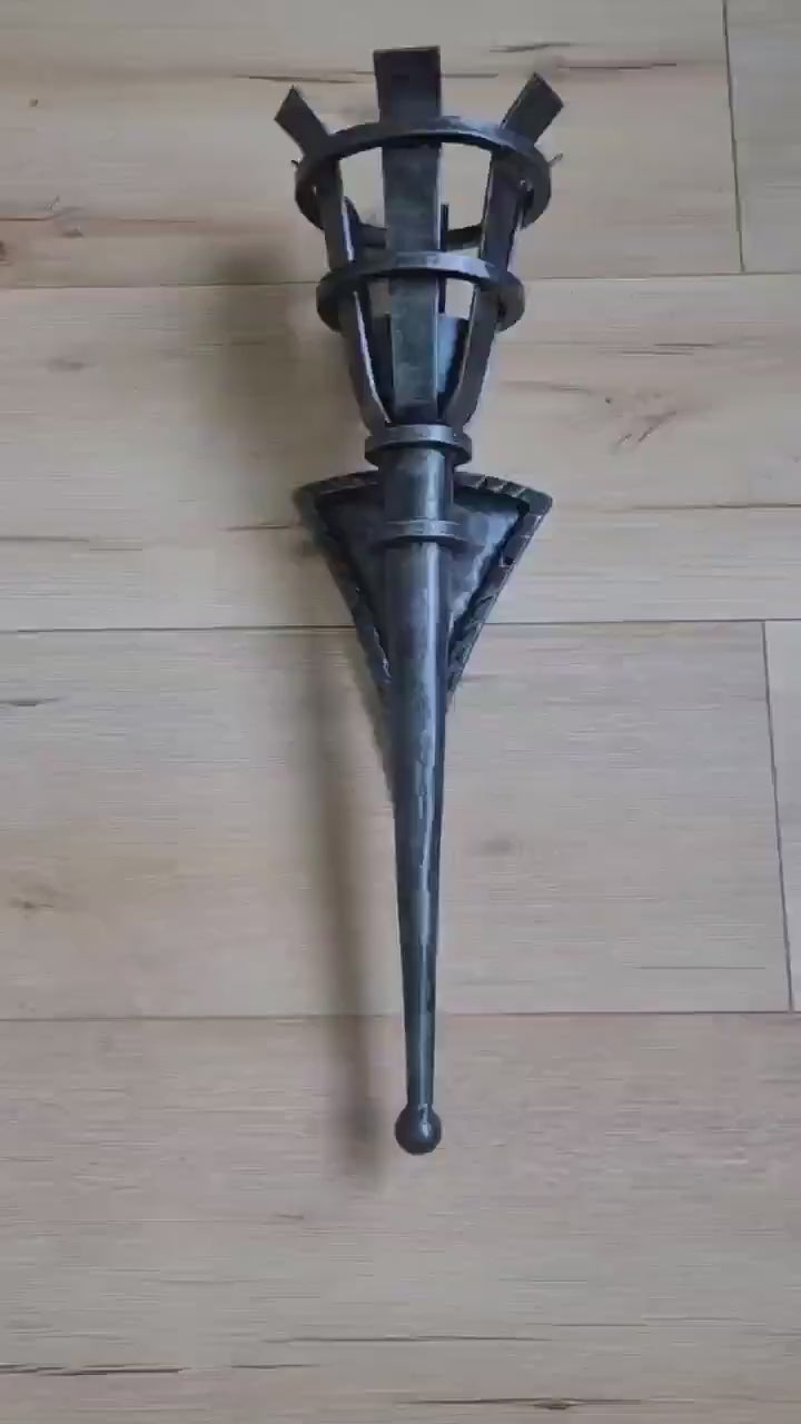 Hand Forged Wrought Iron Wall Sconce: Medieval Viking Torch Lantern