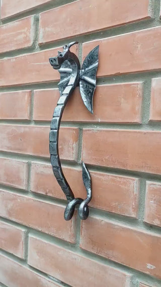 Dragon door handle, door handle, metal handle, hand forged handle, barn door handle, door decor, wrought hardware, metal forged handle