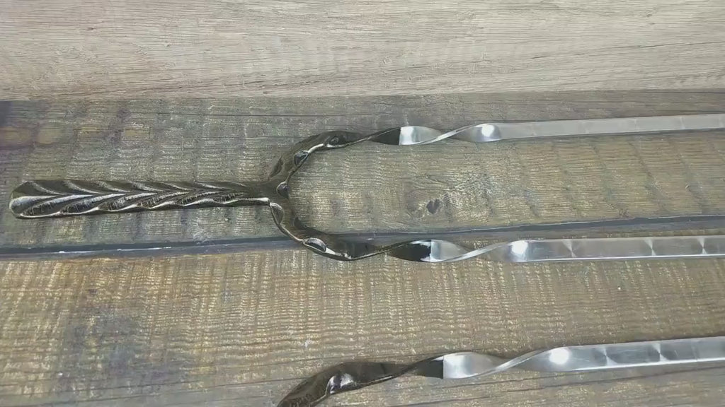 Hand Forged Stainless Steel Grilling Skewer Set: Iron Gift