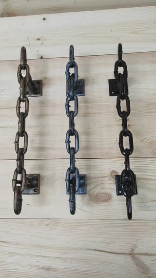 Hand Forged Iron Chain Door Handle: Rustic Barn Decor