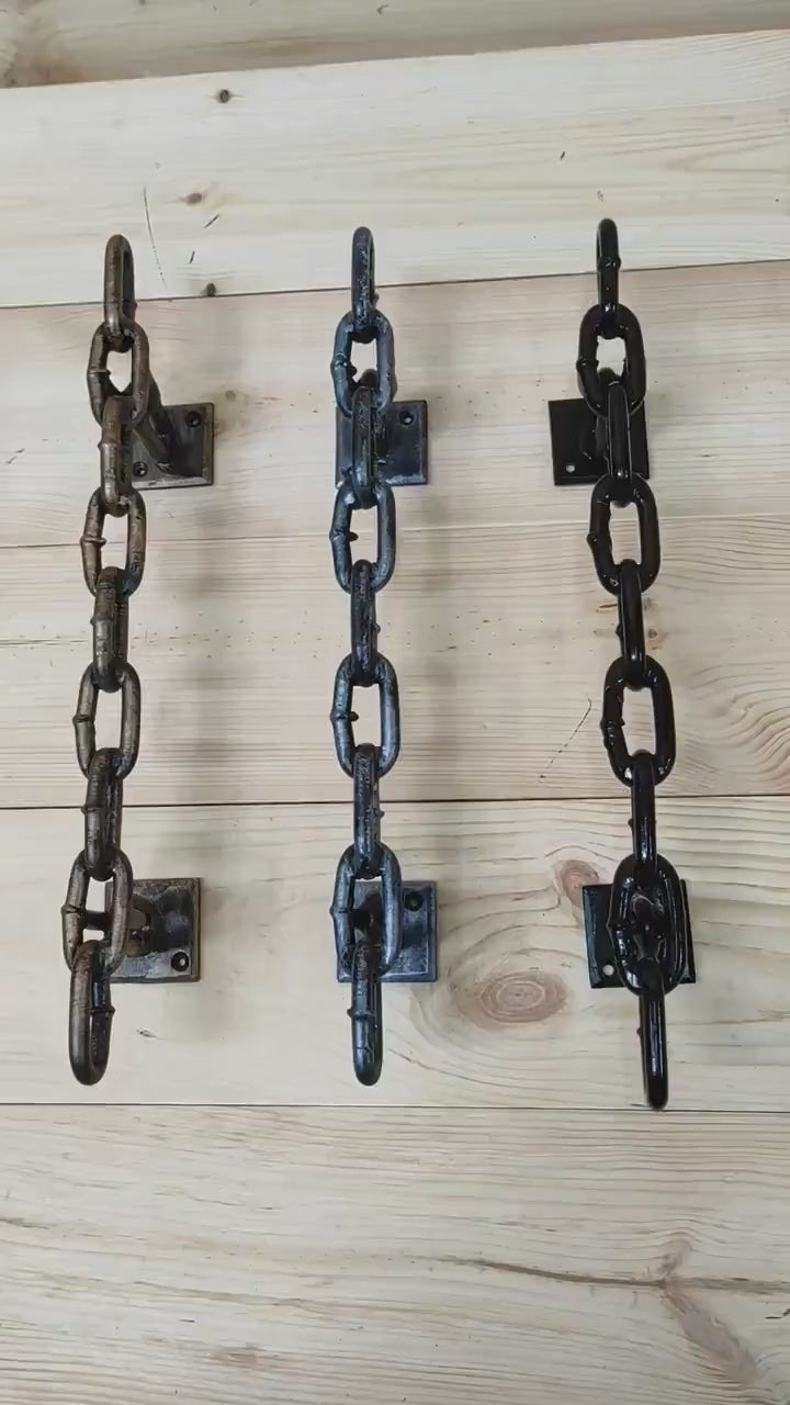 Hand Forged Iron Chain Door Handle: Rustic Barn Decor