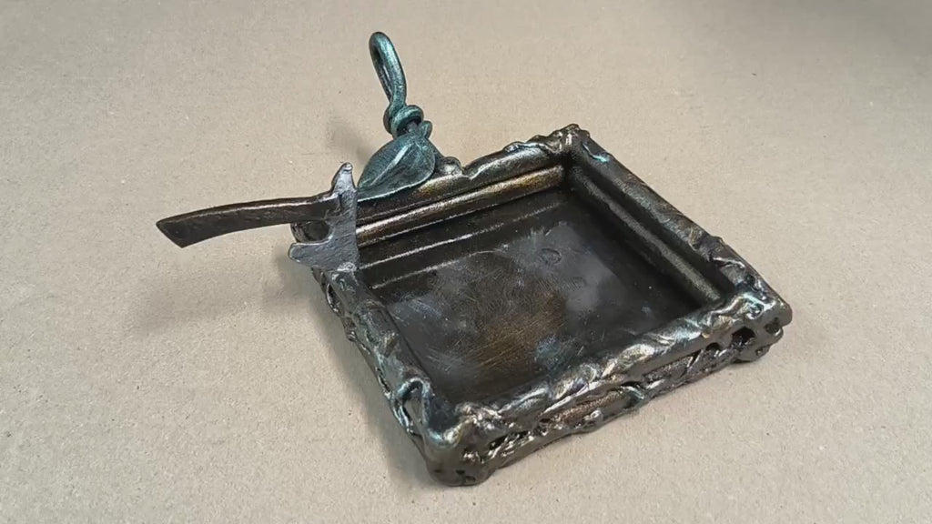 Handmade Forged Iron Ashtray: Metal Sculpture, Art Decor