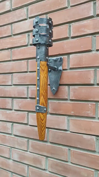 Hand Forged Wrought Iron Wall Sconce Torch: Medieval Viking Lantern