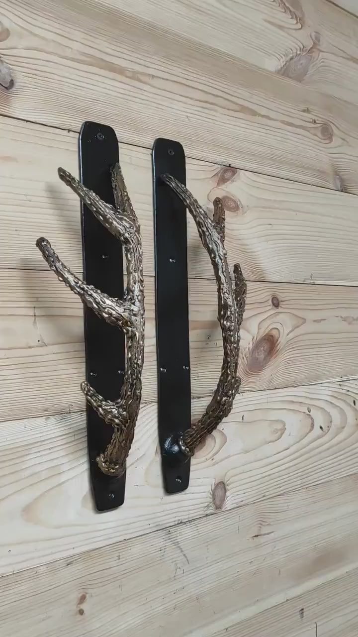 Handcrafted Iron Antler Door Handle: Rustic Barn Door Decor