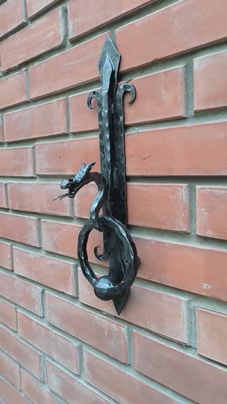 Hand Forged Dragon Door Knocker: Medieval Style Metal Decor