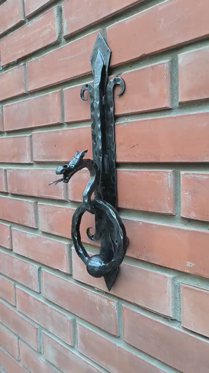 Hand Forged Dragon Door Knocker: Medieval Style Metal Decor
