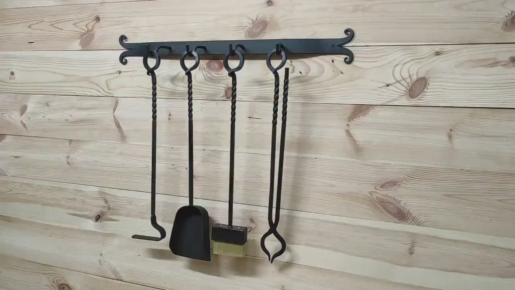 Forged fireplace tools set, fireplace gift, fireplace poker, fireplace tongs, shovel, broom