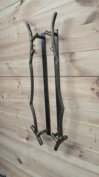 Forged Branch Door Handles: Rustic Metal Barn Door Pulls (Pair)