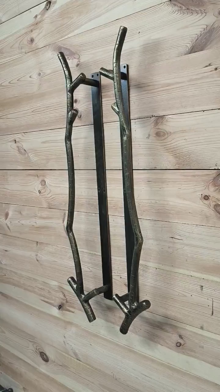 Forged Branch Door Handles: Rustic Metal Barn Door Pulls (Pair)