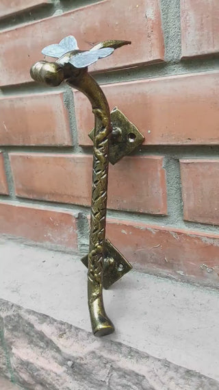 Dragonfly Barn Door Handle: Hand-Forged Wrought Iron Branch Pull