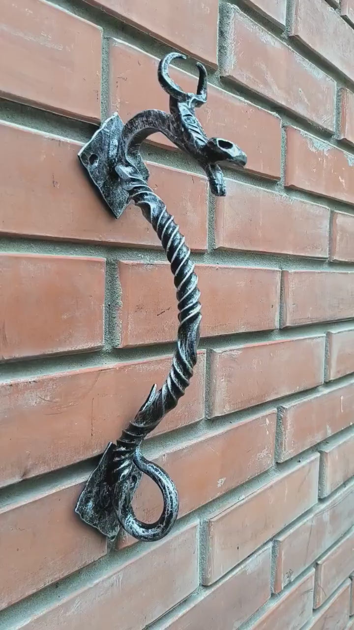 Hand Forged Dragon Door Handle: Wrought Iron Barn Door Decor