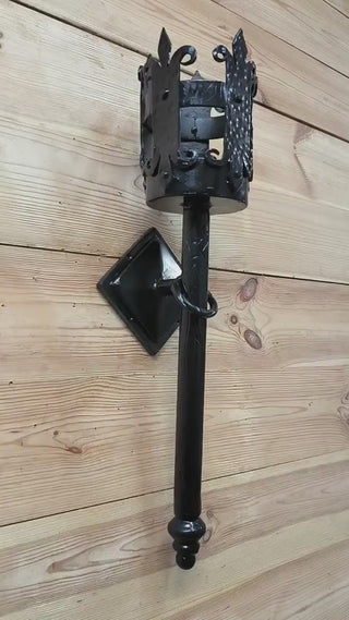 Hand Forged Viking Torch Wall Sconce: Black Metal Interior Light