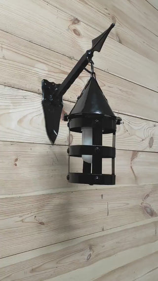 Wall lantern on a spear, medieval lamp, primitive light, rustic lamp, Viking Style, hanging lamp