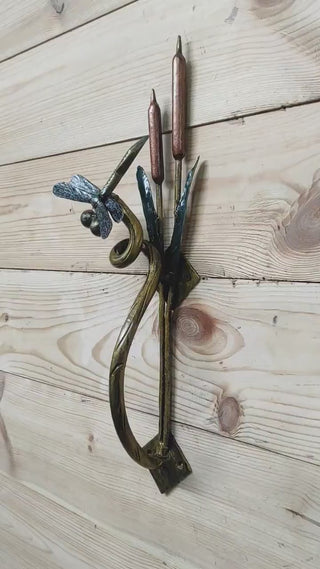 Dragonfly and Reed Barn Door Handle, Metal Door Pull