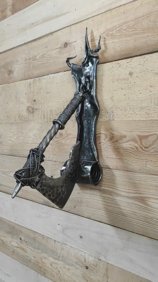 Hand Forged Iron Axe Door Knocker: Medieval Style Decor