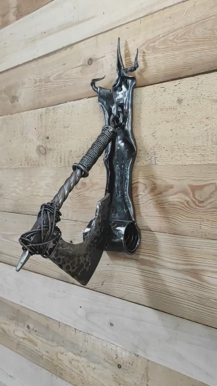 Hand Forged Iron Axe Door Knocker: Medieval Style Decor