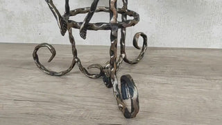 Hand Forged Fireplace Tools Set: Poker, Tongs, Shovel, Broom + Stand