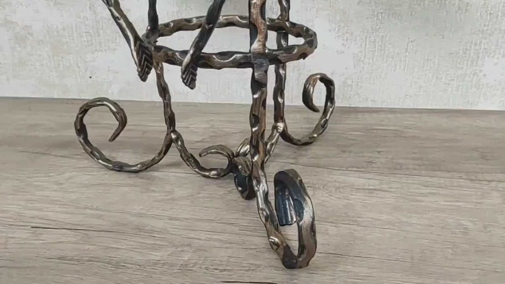 Hand Forged Fireplace Tools Set: Poker, Tongs, Shovel, Broom + Stand